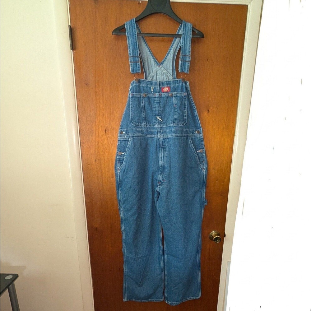 Dickies Stonewashed Blue Denim Bib Overalls Mens size 34/30 NEW! - Picture 4 of 6